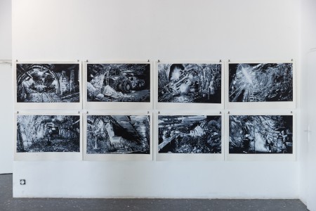Ici naissent les échafaudages, Louis Gaumont, Peinture,  Huile et gesso noir, 70x100 cm. Crédits photo : Romain Gamba